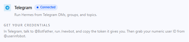 Telegram Connected 배지