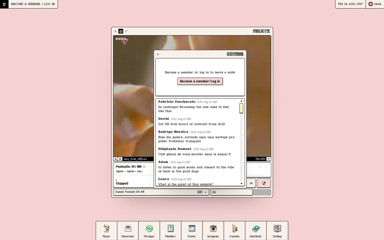 Poolsuite 첫 화면